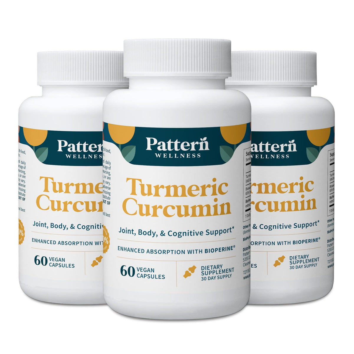 Pattern Wellness Turmeric Curcumin bottle front highlighting joint support