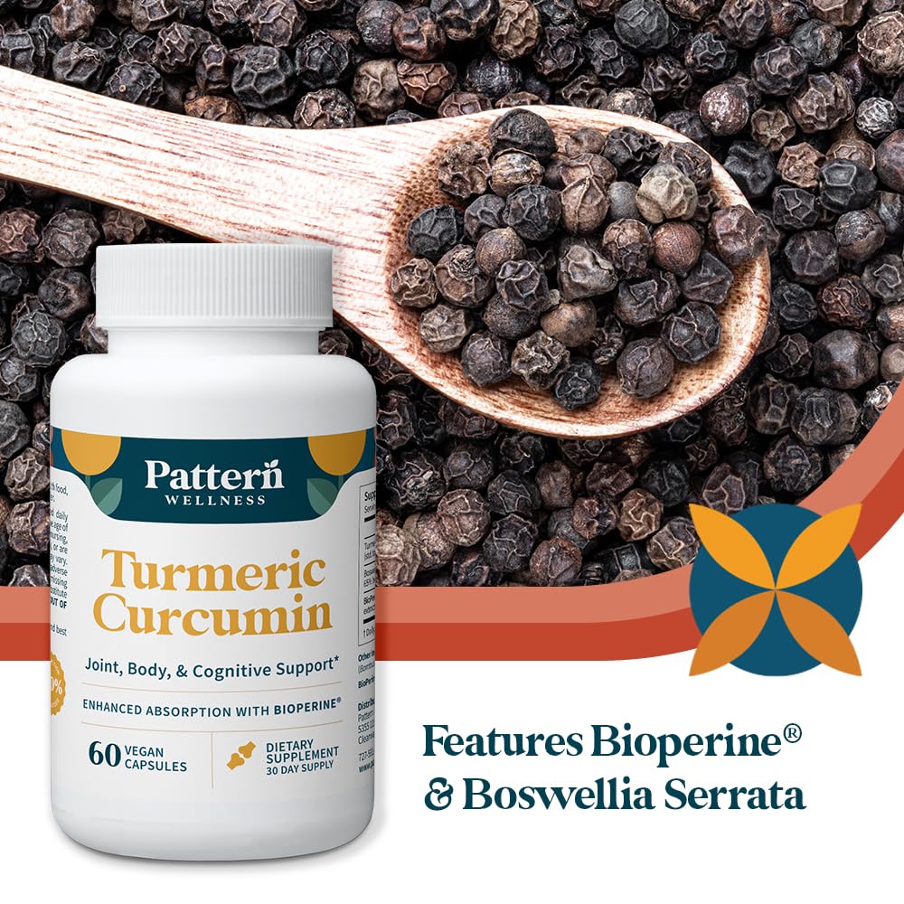Pattern Wellness turmeric-curcumin packshot emphasizes capsule count and branding