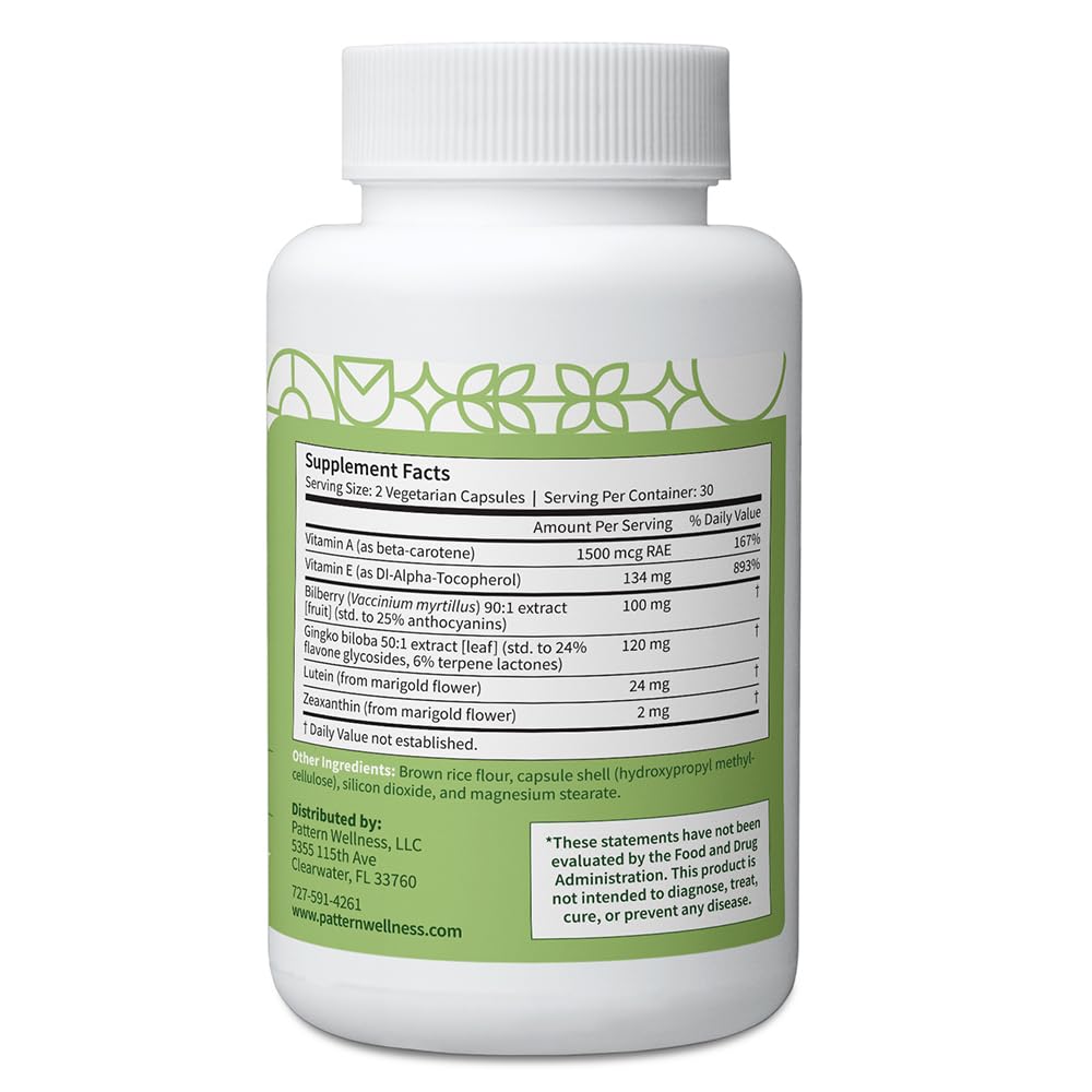 Pattern Wellness Vision Complex label highlights the vitamin blend for retinal support.