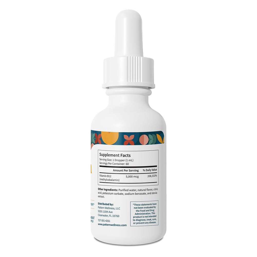 Pattern Wellness Vitamin B12 citrus label highlighting fresh flavor and potency.