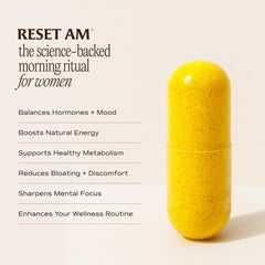 Paulina Fitness Reset AM capsules close-up emphasizing natural ingredients and daily use