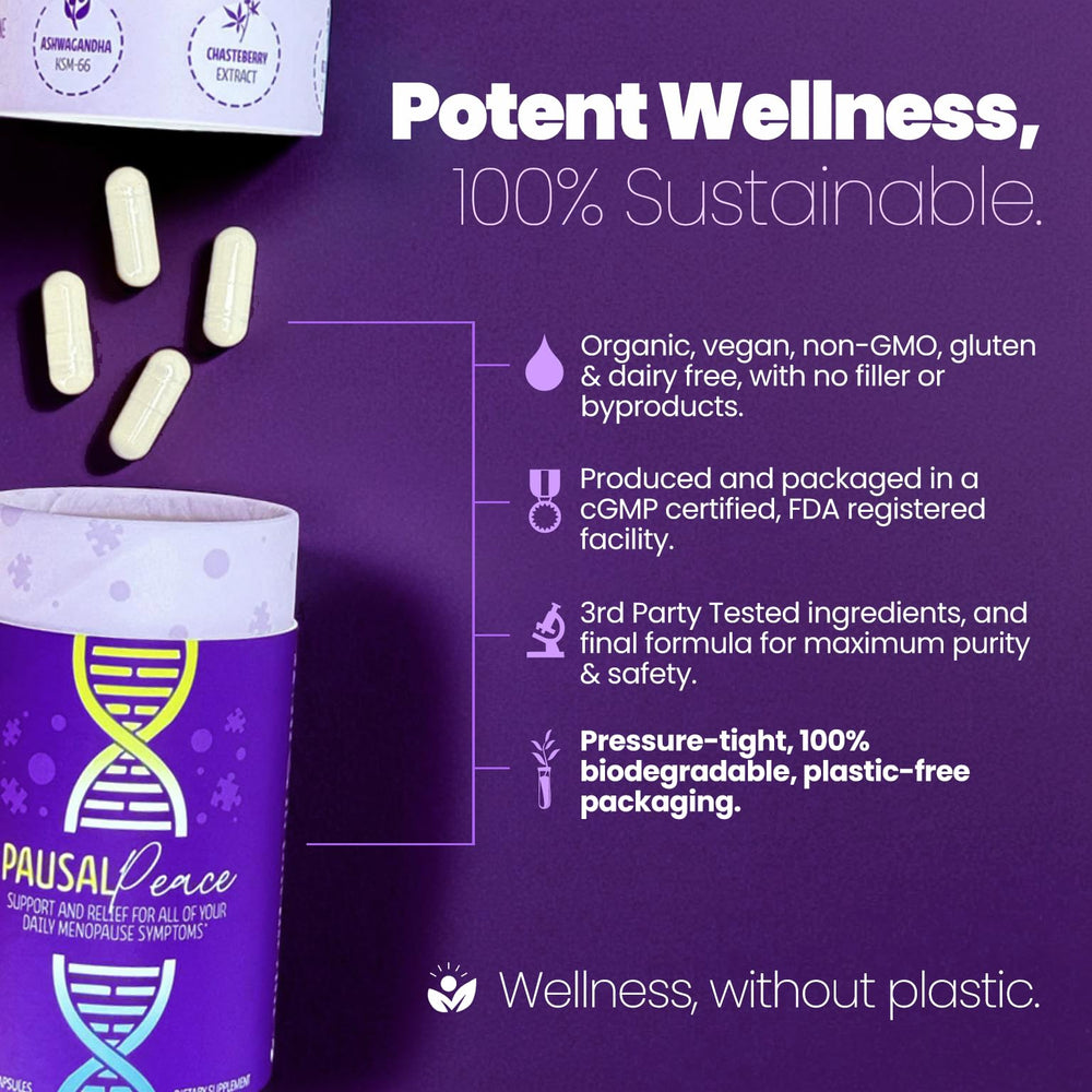 PausalPeace glass with pills suggesting easy daily routine for sleep support