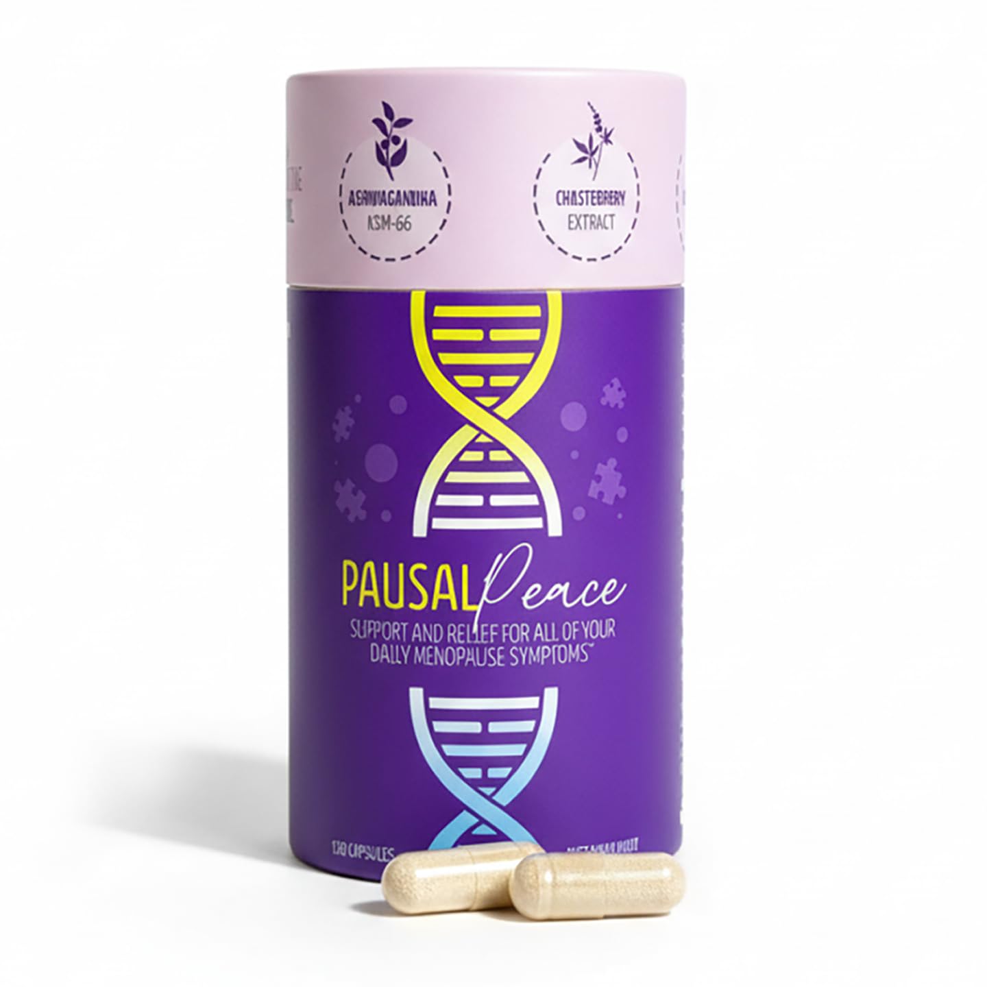 PausalPeace nightstand scene implying calmer evenings with restful sleep