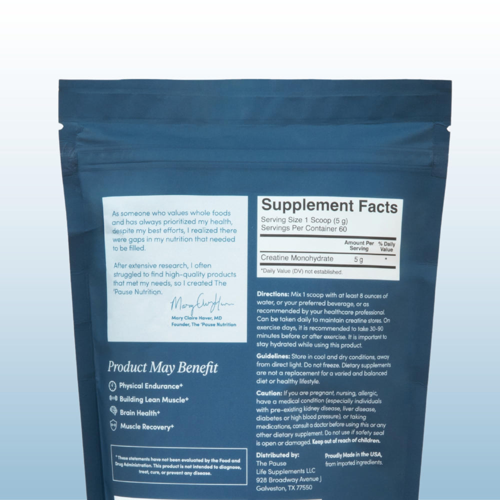 Pause Life Creatine Powder gluten-free label for dietary flexibility