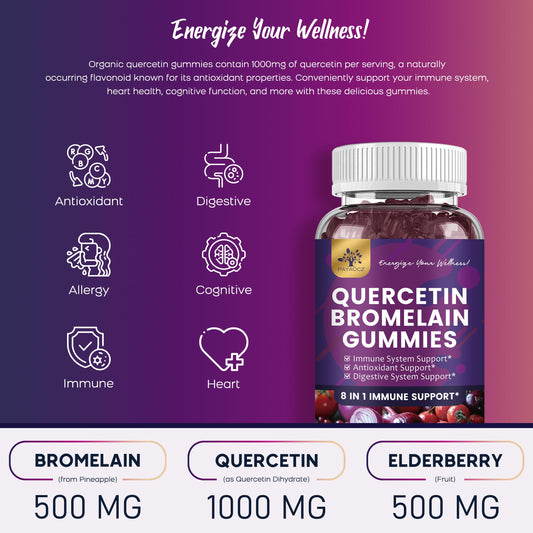 PAYAOCZ Quercetin Gummies bottle back highlighting ingredients and nutrition facts
