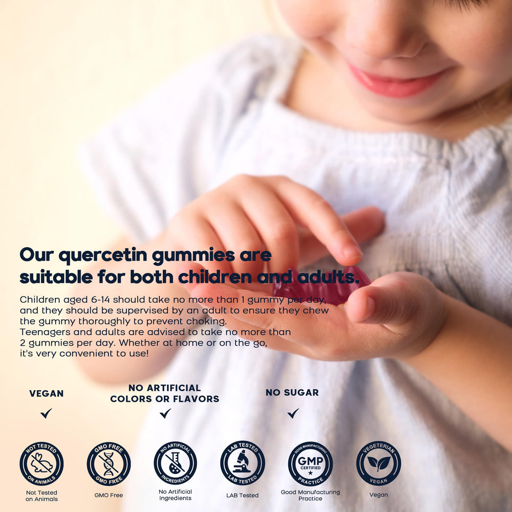 PAYAOCZ Quercetin Gummies packaging box emphasizing vegan and allergen-free claims