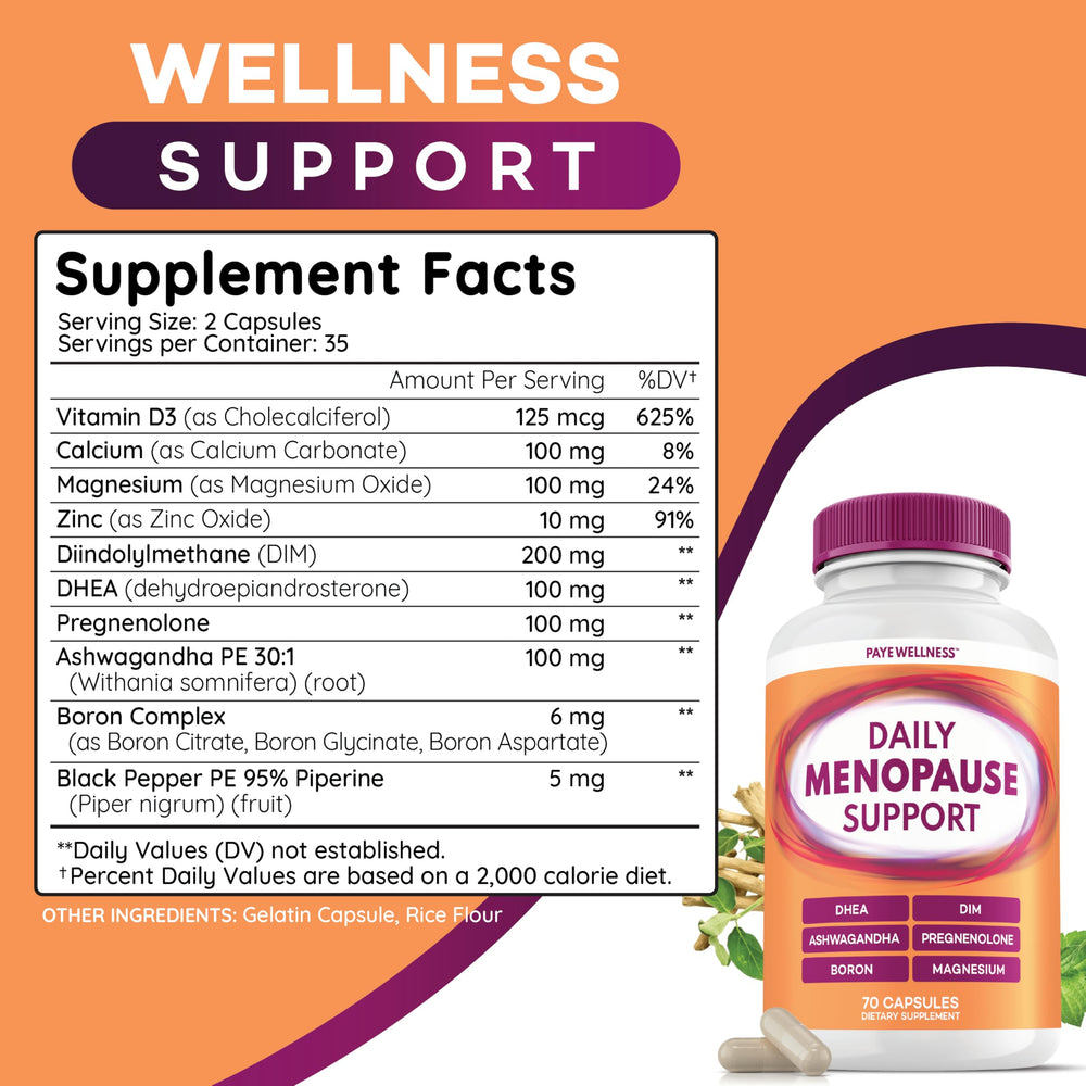 PAYÉ Menopause Vitamin D, Zinc and Magnesium label for overall wellness