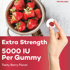 PAYÉ Vitamin D Gummies close-up with label highlighting 10,000 IU per serving