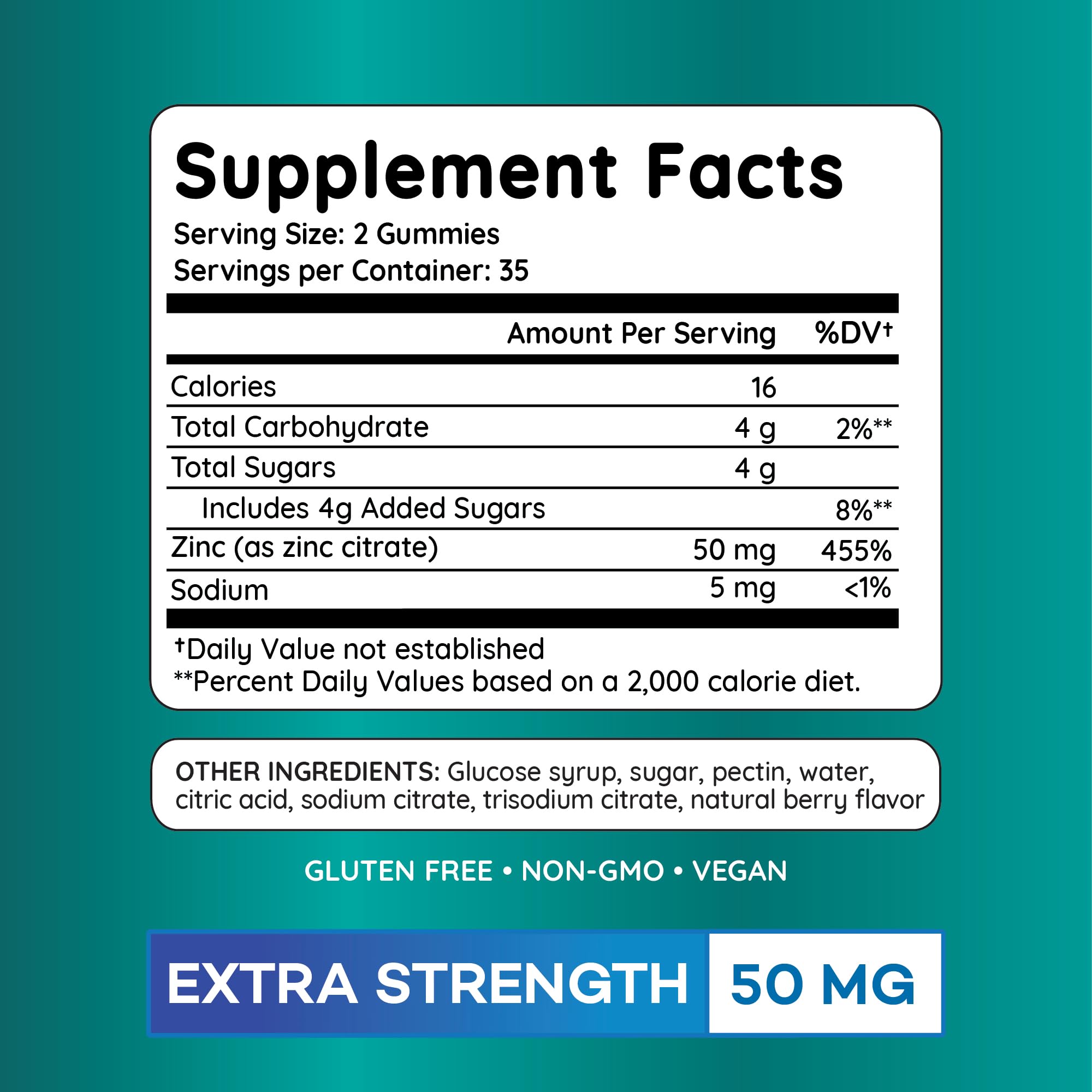 PAYÉ Zinc Gummies vegetarian formula with pectin, suitable for vegetarians.