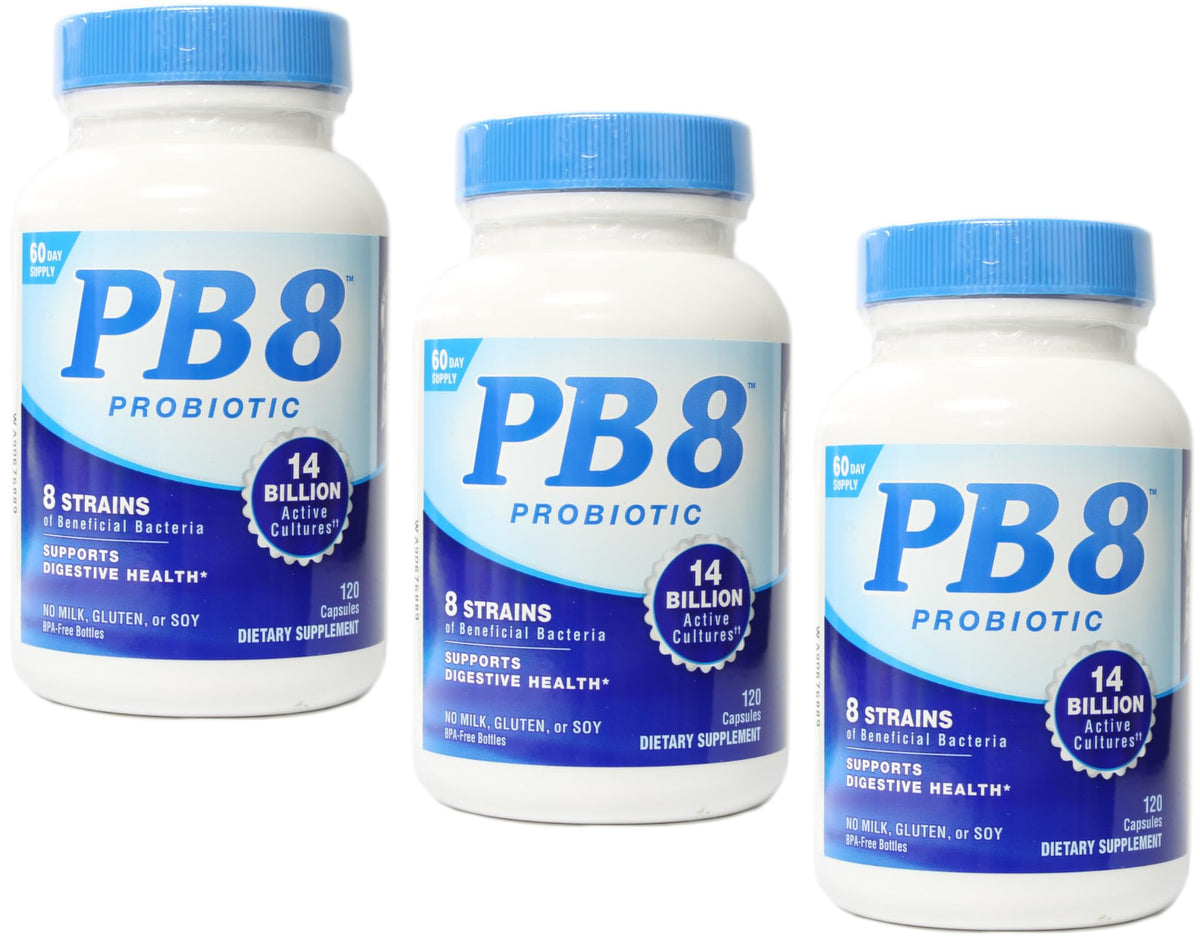 PB8 Probiotic 3-pack front bottle for convenient daily use and balance