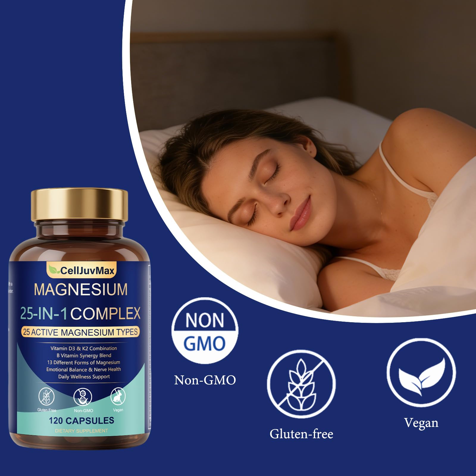 PBZPBZ 25-in-1 Magnesium Complex vegan capsules on display.