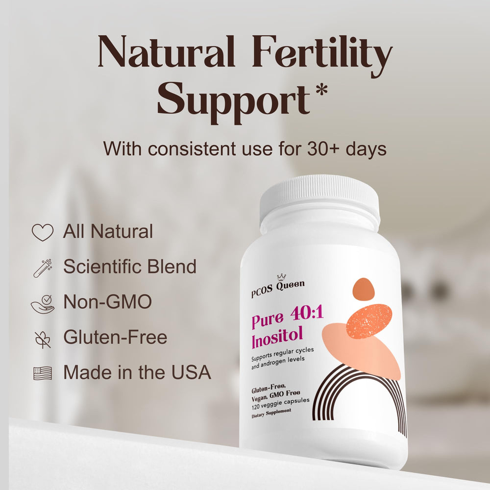 PCOS Queen Pure 40:1 Inositol capsules for easy daily use.