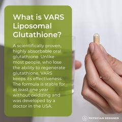 PD VARS Liposomal Glutathione capsules bottle on a clean surface for daily use.