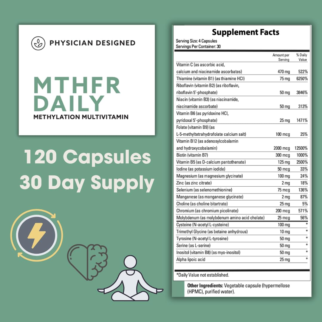 PD VARS MTHFR Daily Multivitamin bottle-label-closeup highlighting methylated B-complex benefits.