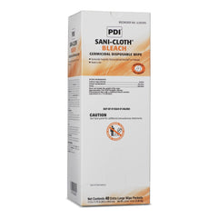 PDI Sani-Cloth Bleach Wipe front box of 40 for routine surface cleaning.