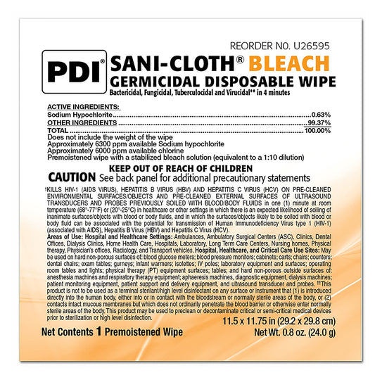 PDI Sani-Cloth Bleach Wipe in use for surface cleaning tasks.
