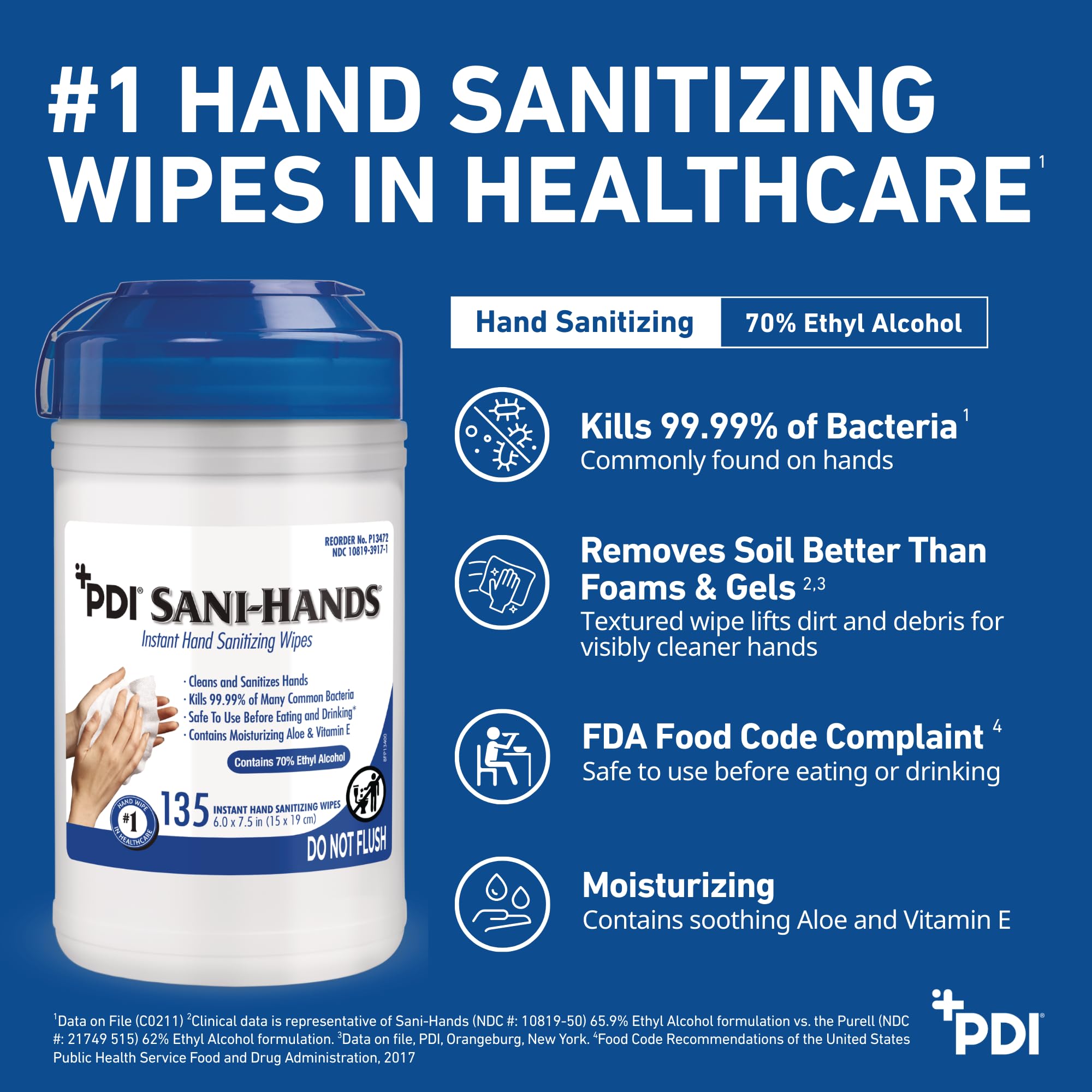 PDI Sani-Hands wipe used near a kitchen prep area.