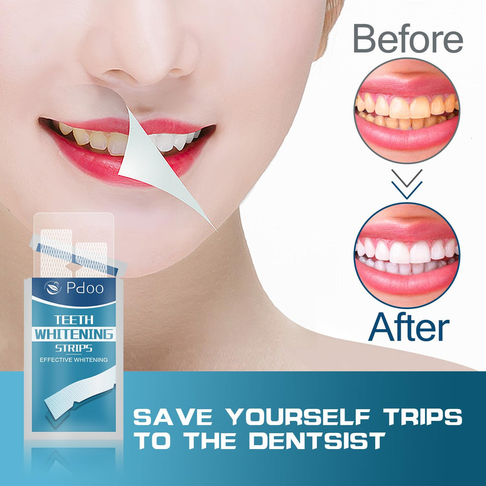 Pdoo Teeth Whitening Strip before-after image shows potential stain removal results