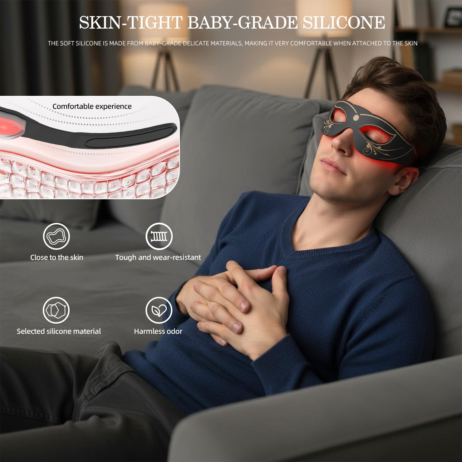 PDTVERA Eye Mask features adjustable Velcro straps for secure, cushioned wear at home or travel.