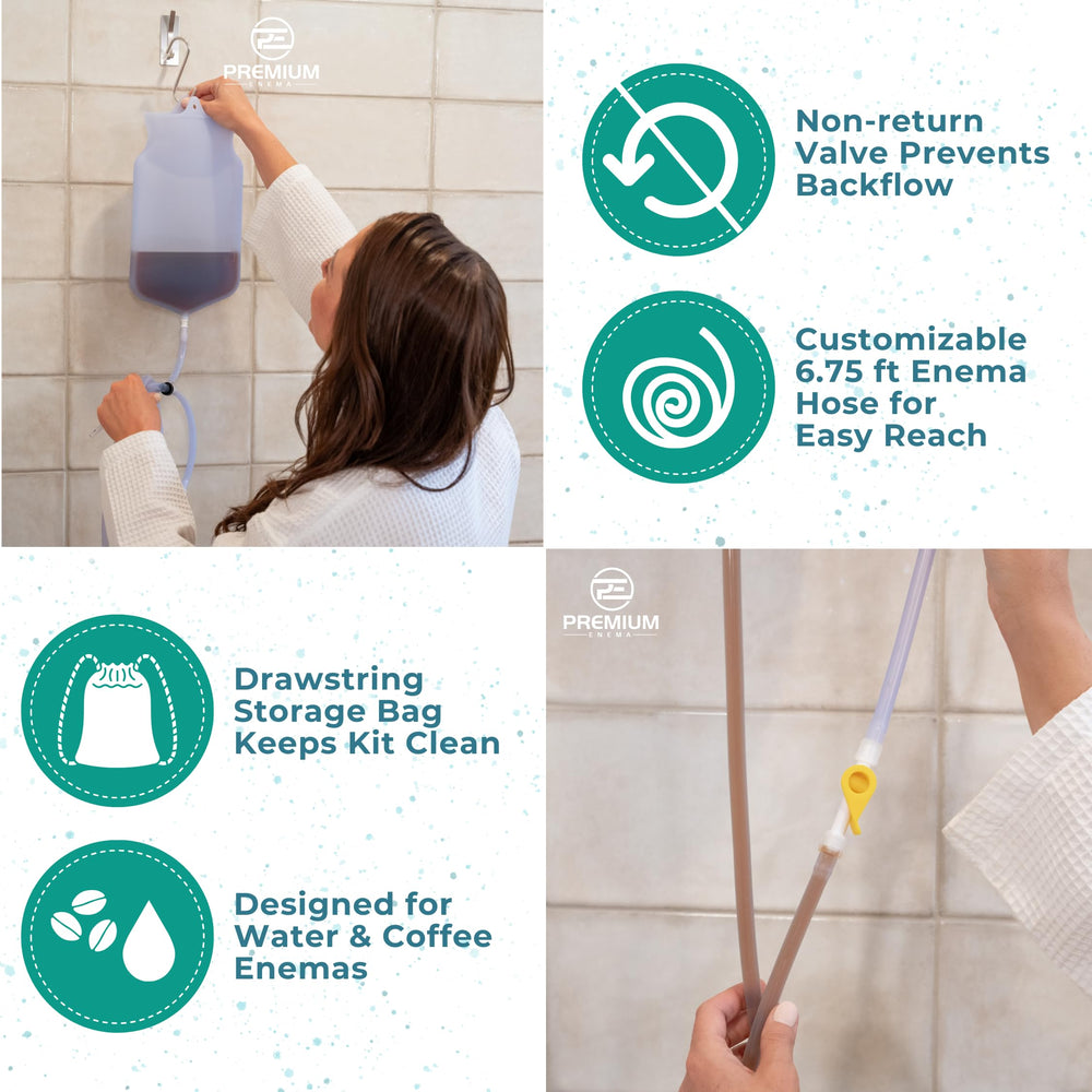 PE Premium Enema Kit open-top design simplifies filling and cleaning.