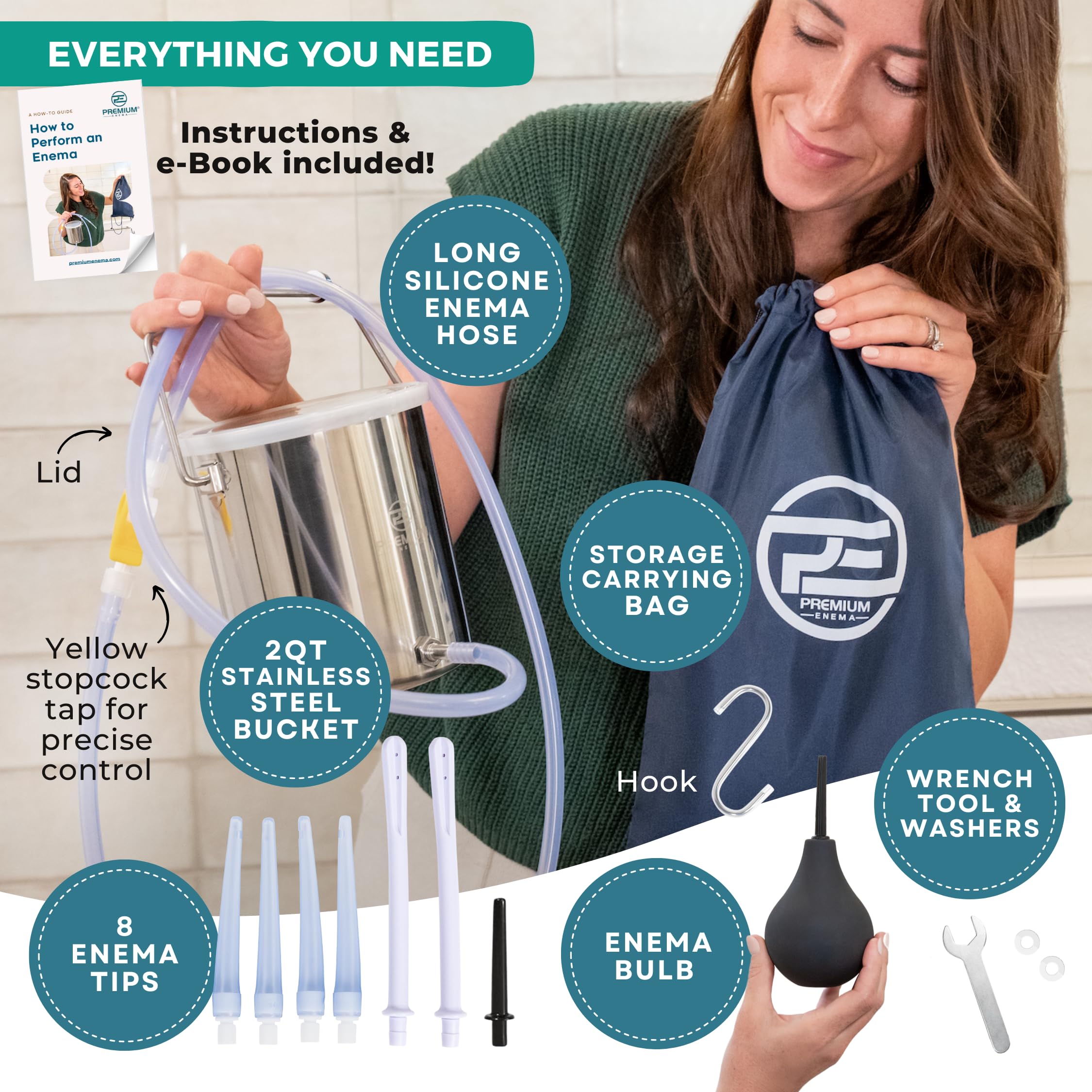 PE Premium Enema seven tips set for customizable, gentle cleansing.