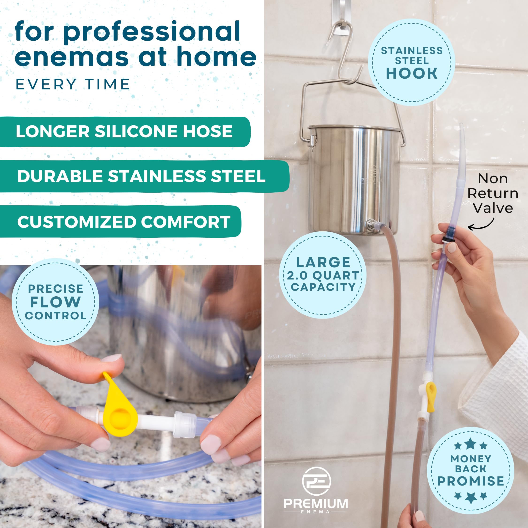 PE Premium Enema stainless interior simplifies cleaning and long-term hygiene.