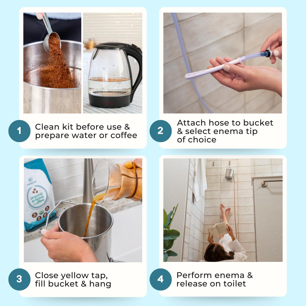 PE Premium Enema versatile kit supports water and coffee protocols.