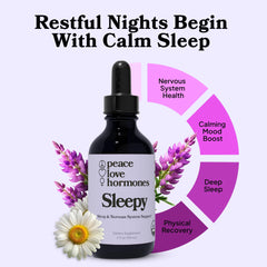 peace. love. hormones Sleepy bottle with label and branding