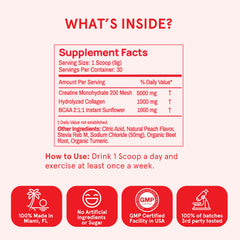 Peach Perfect creatine mixed in water delivers a smooth, non-gritty pink lemonade shake.