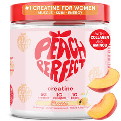 Peach Perfect creatine monohydrate powder in a bottle for easy dosing and storage.