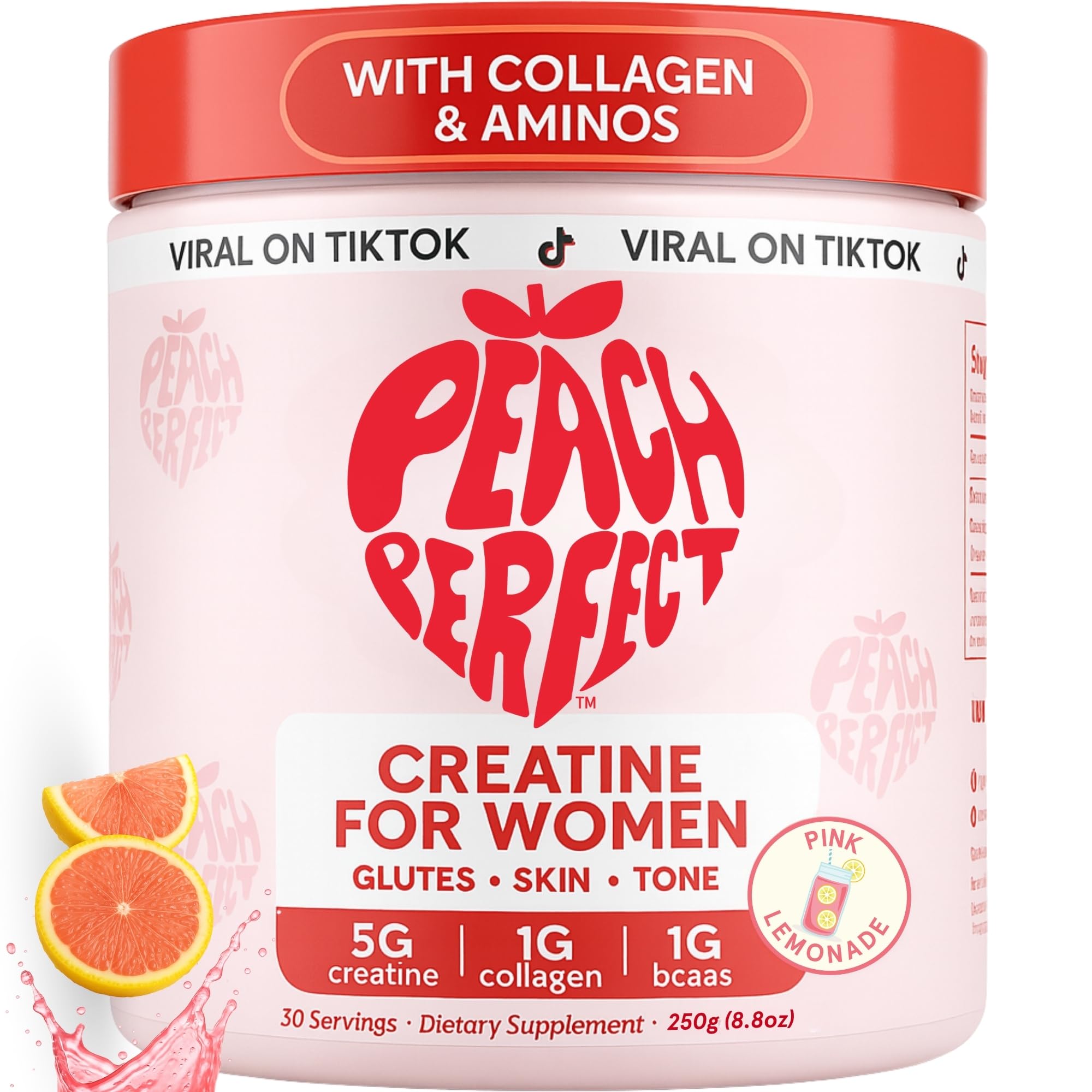  peach perfect creatine blend bottle pour shows an easy, energizing workout drink