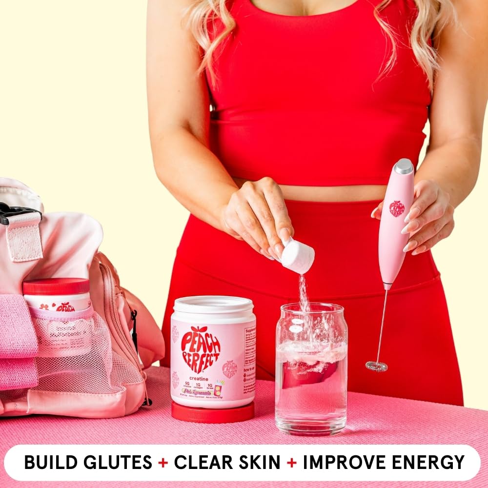 peach perfect glute-workout scene with the supplement bottle present