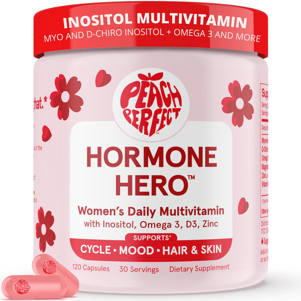Peach Perfect Inositol Multivitamin bottle front view for daily wellness support.