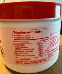 Peach Perfect Inositol Powder measuring scoop for precise serving.