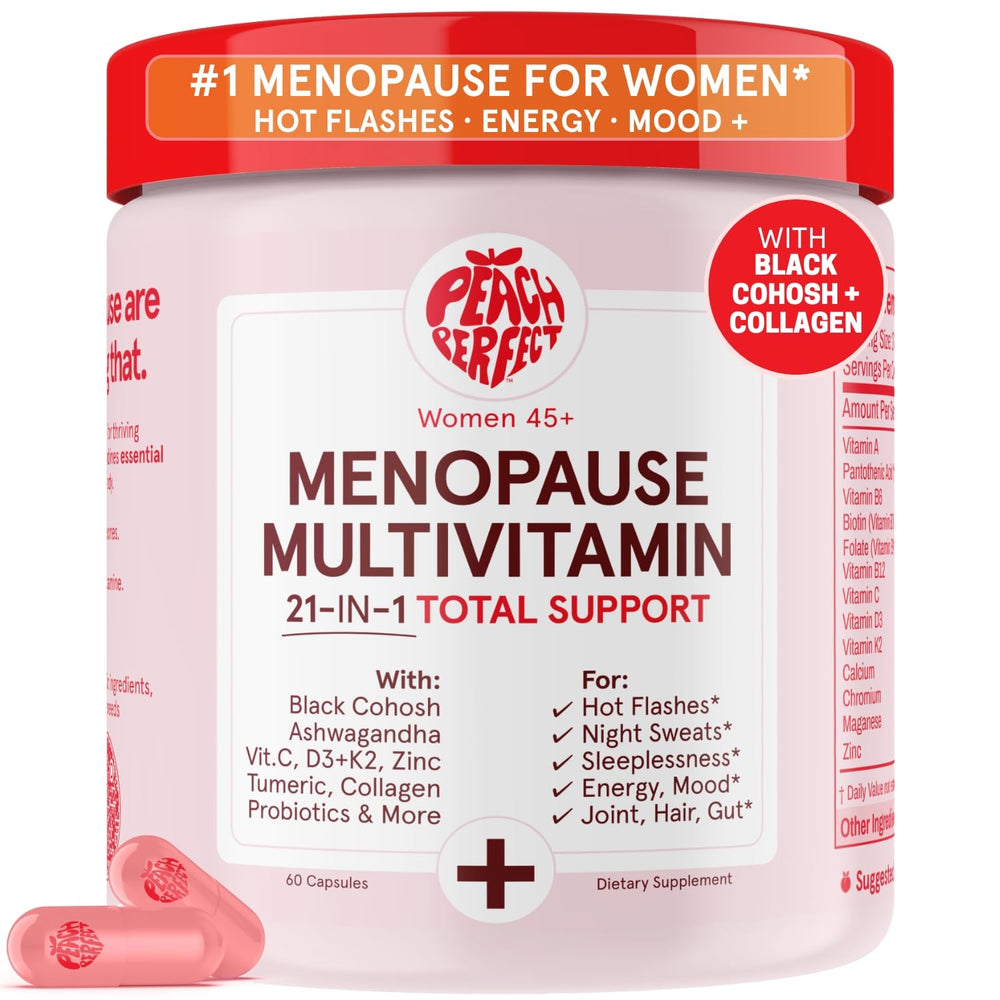 Peach Perfect menopause multivitamin bottle front for daily wellness support