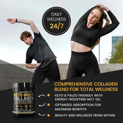 Peacock Max Keto Multi Collagen keto-paleo-friendly formula on kitchen shelf.