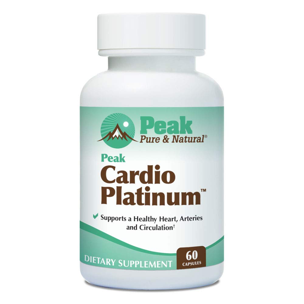 Peak Cardio Platinum bottle front highlighting the cardiovascular support formula