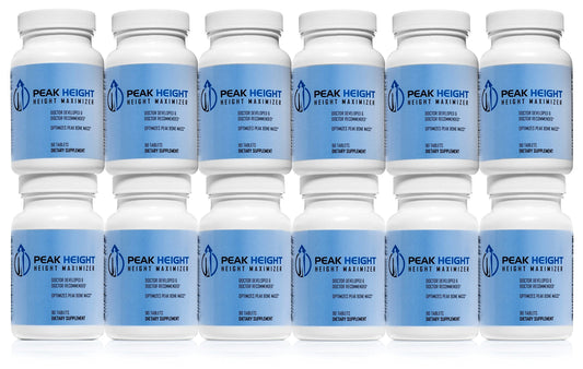 Peak Height Growth Supplement bottle close-up for kids supporting natural bone health.