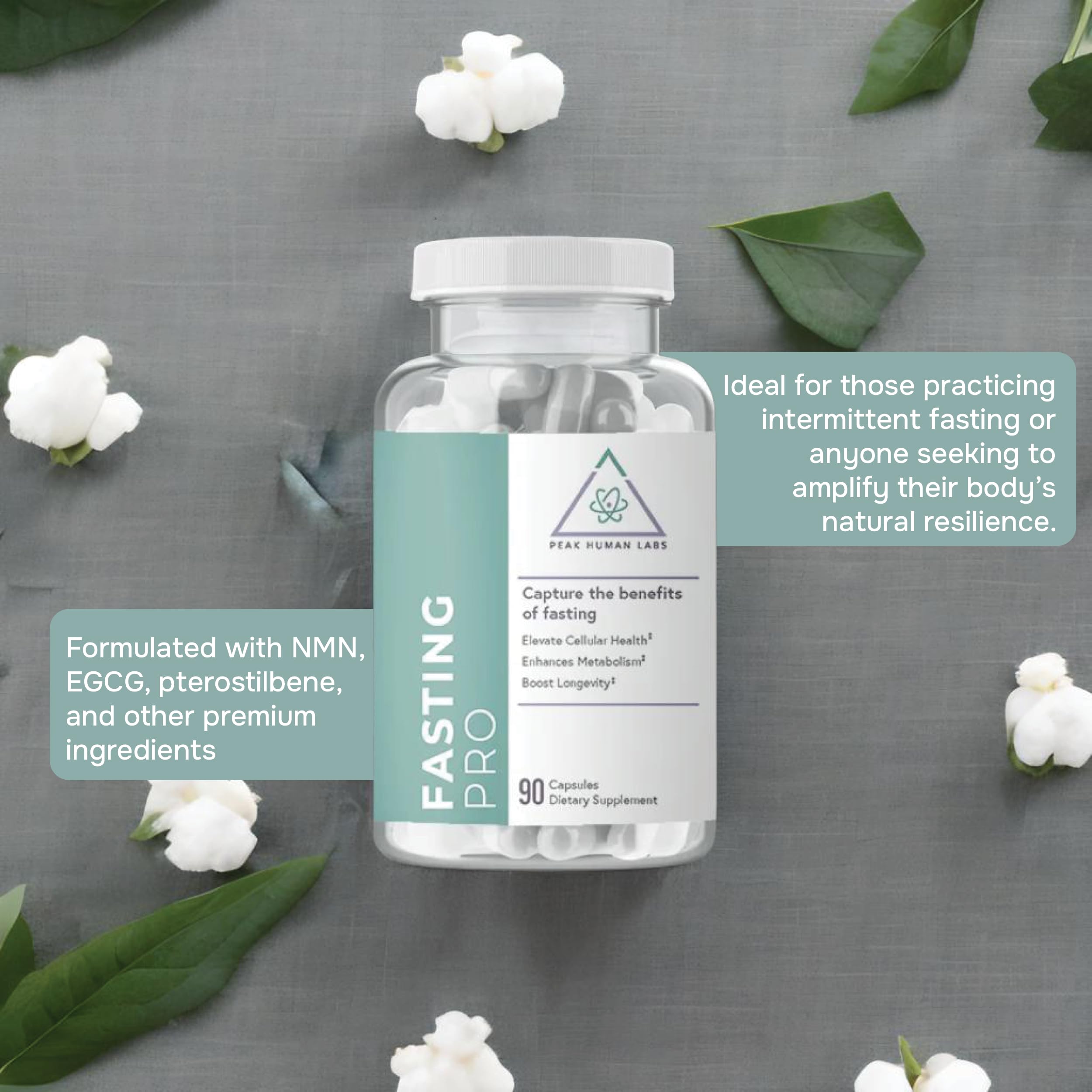 Peak Human Fasting Pro NAD label detail highlights ingredients