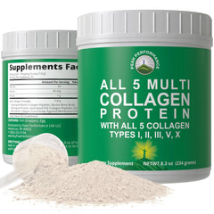 Peak Performance All 5 Multi-Collagen bottle front showing a complete blend for joints and skin