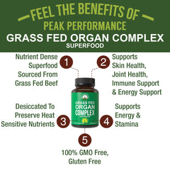 Peak Performance Beef Organ Complex heart capsules highlighting immune support.