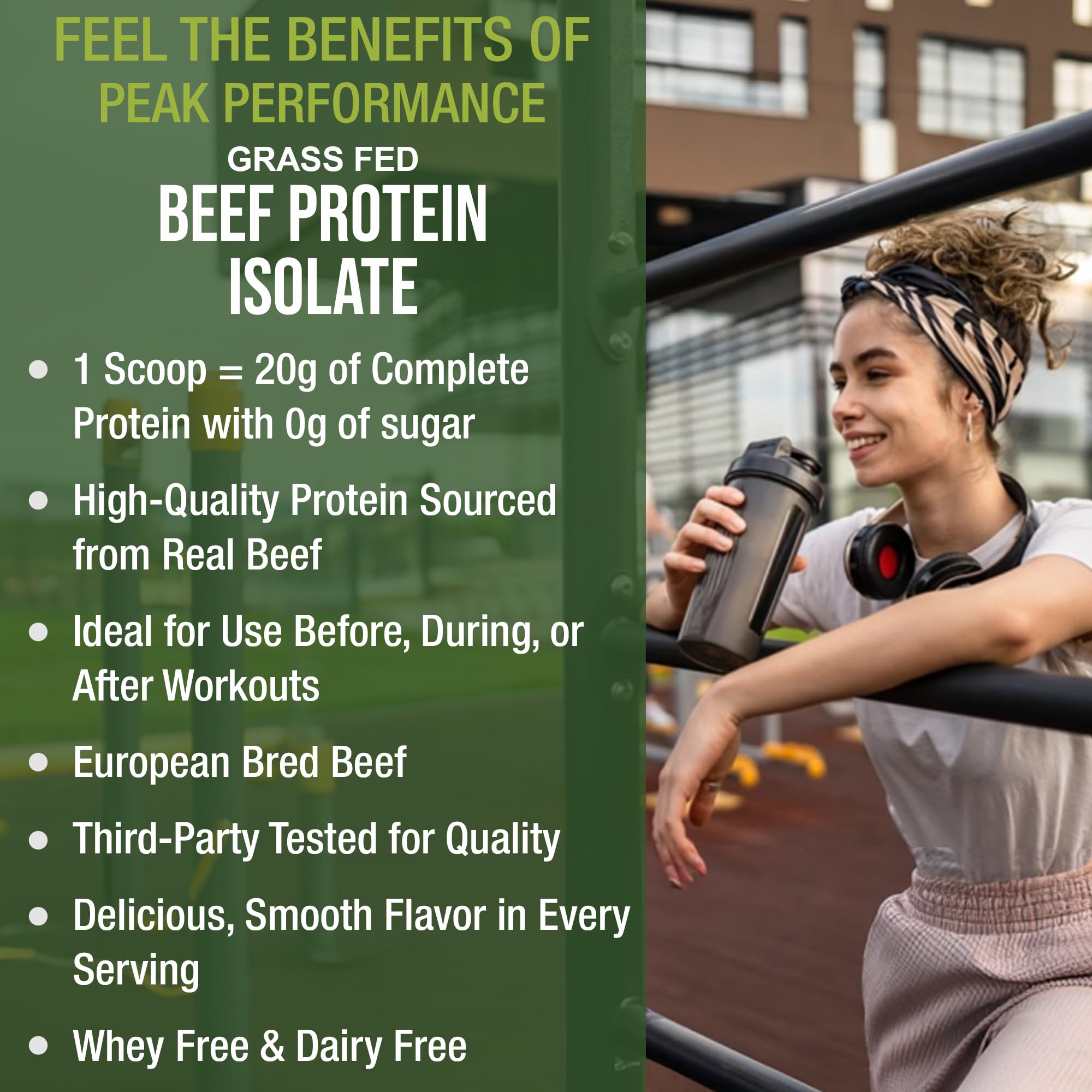 Peak Performance Beef Protein product shot on a kitchen counter