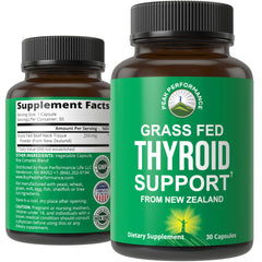 Peak Performance beef thyroid neck capsules show the main ingredient for natural thyroid support.