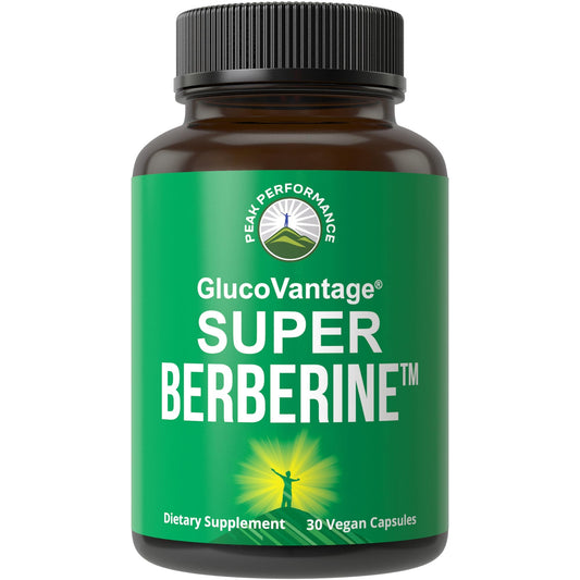 Peak Performance GlucoVantage DHB bottle front, premium berberine supplement for metabolism support