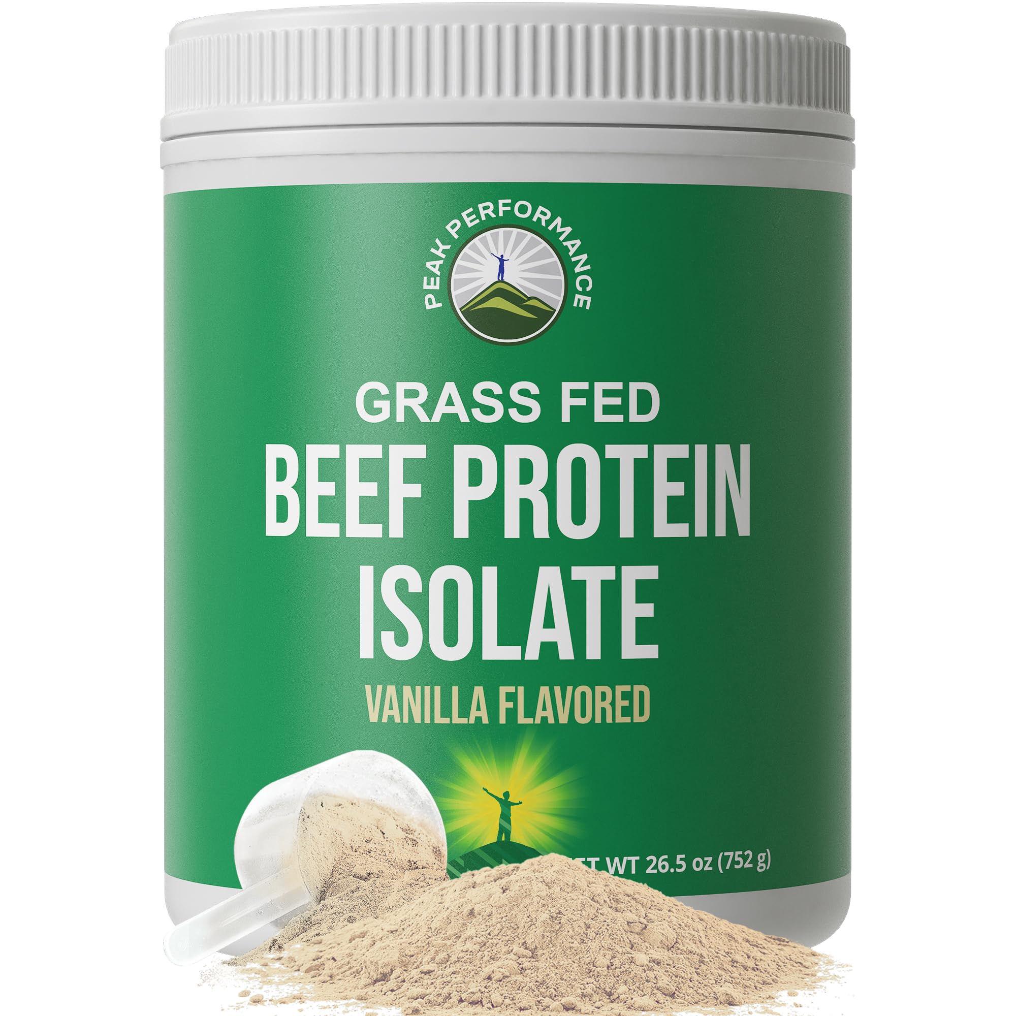 Peak Performance Grass-Fed Beef Protein Isolate bottle highlighting lactose-free option