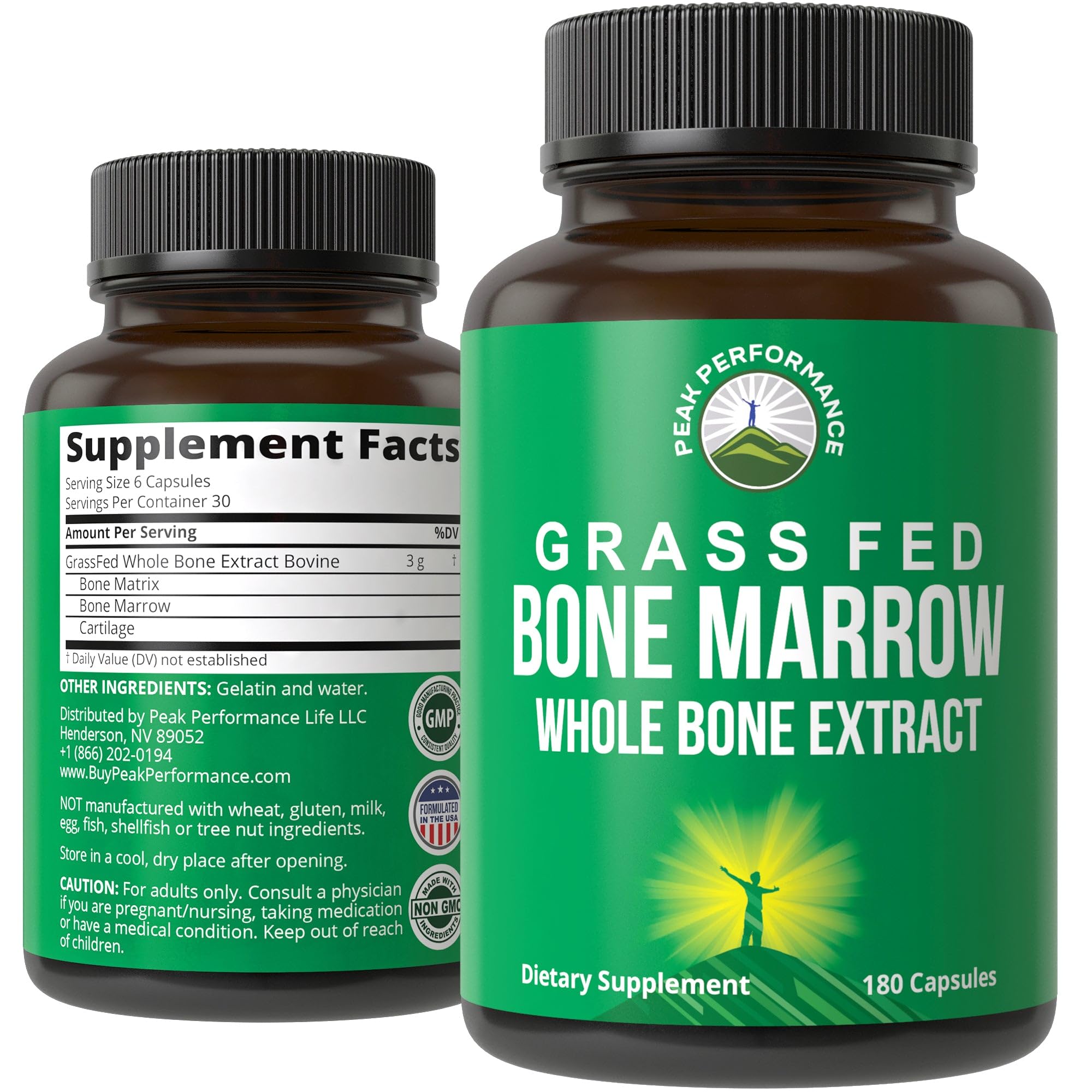 Peak Performance grass-fed bone marrow capsules bottle highlighting nutrient-dense extract