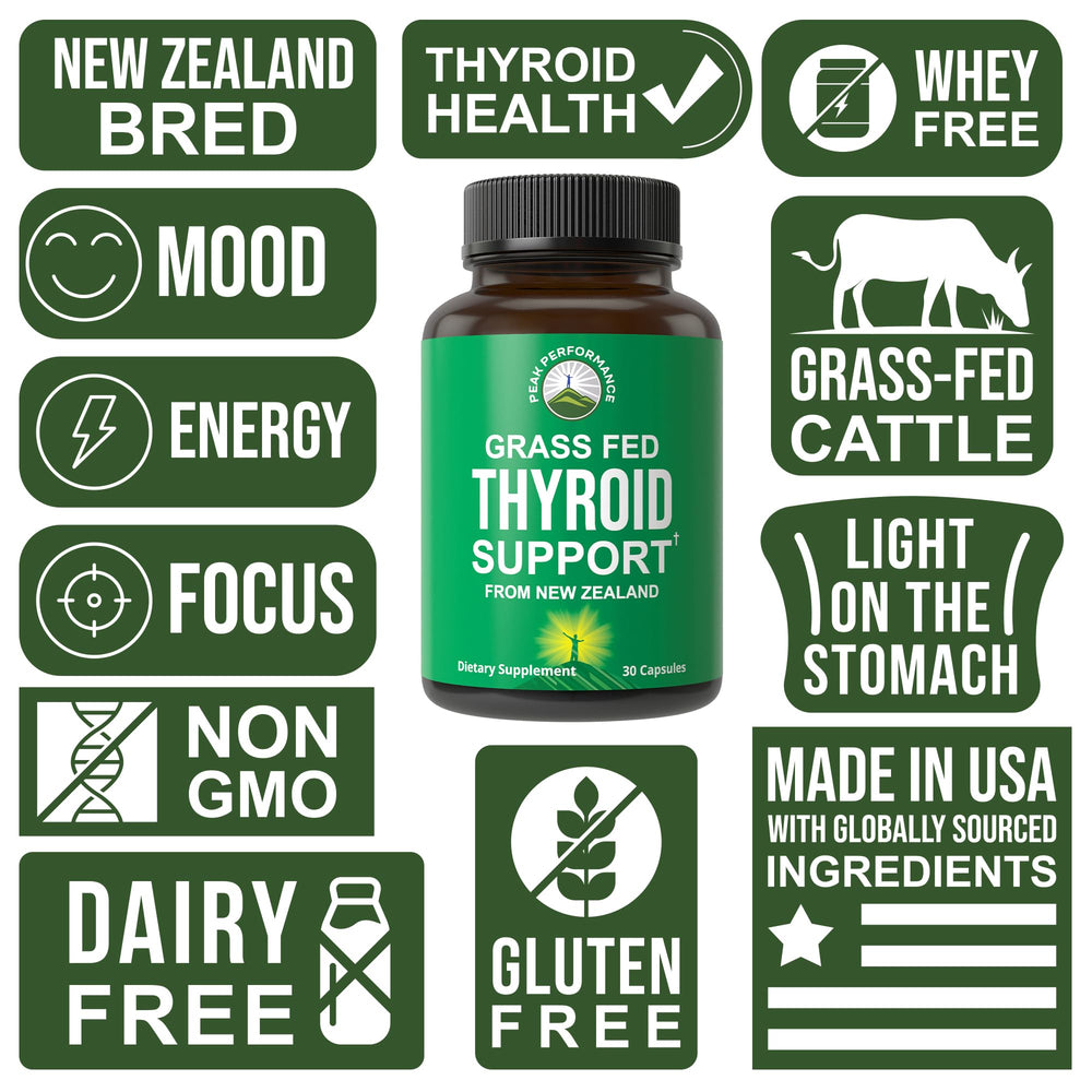 Peak Performance grass-fed New Zealand cattle sourcing emphasizes ethical origins and high-quality thyroid ingredients.