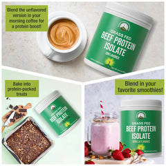 Peak Performance serving ideas with smoothie using beef protein powder.