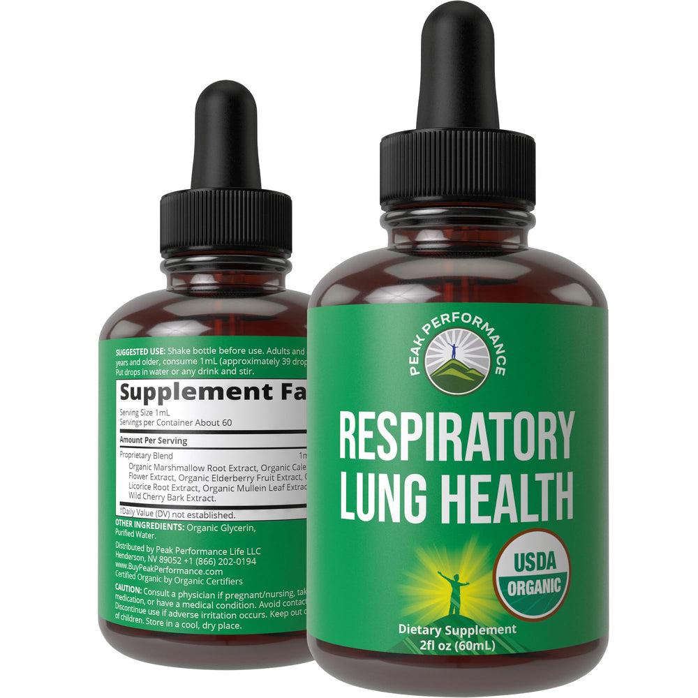 Peak Performance Lung Detox bottle with pour spout for easy dosing