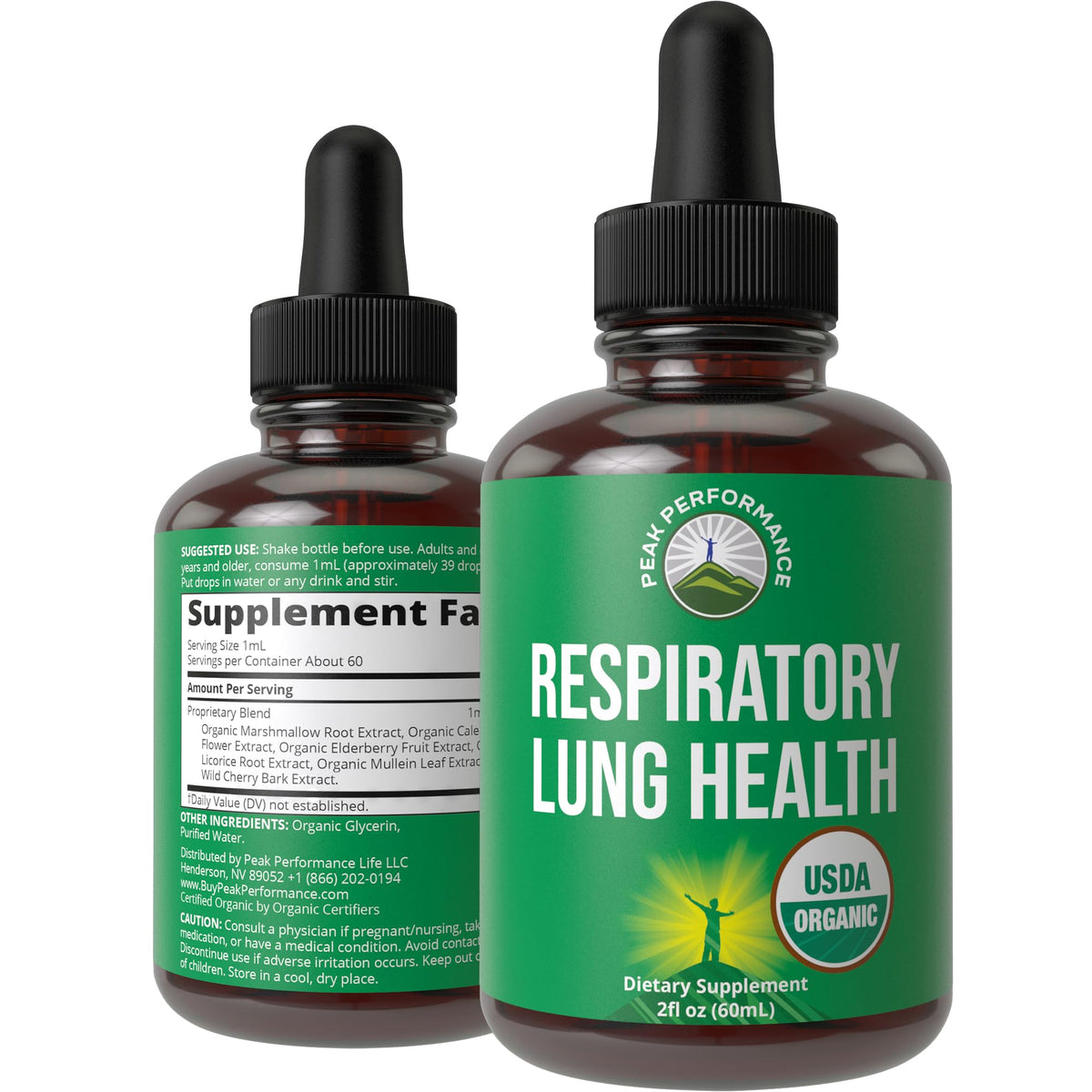 Peak Performance Lung Detox bottle with pour spout for easy dosing